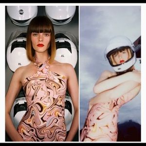 Zara Pink Abstract Print Fitted Jumpsuit. Size S.